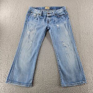 BKE Buckle Jeans Womens 27 (29x21) Blue Capris Low Rise Distressed Embroidered
